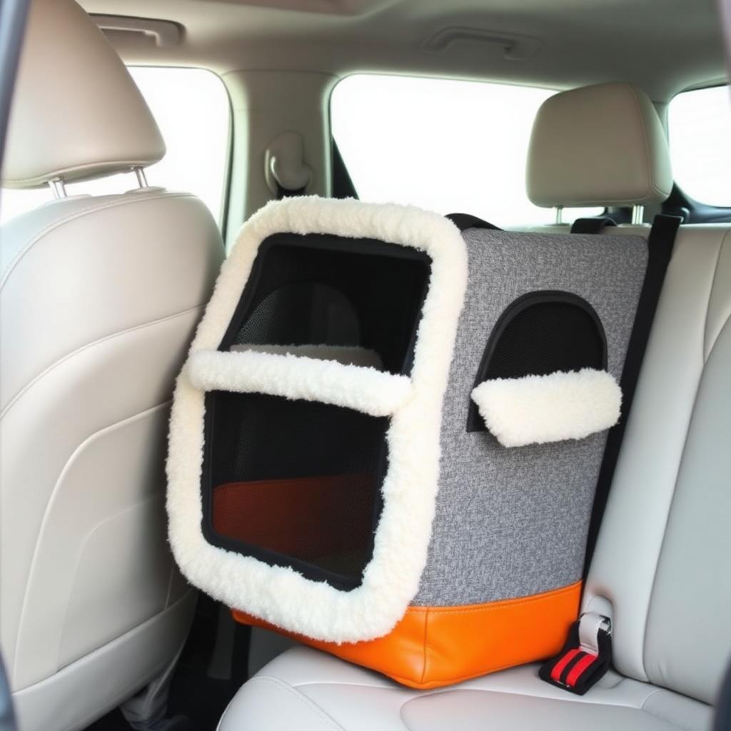 Asiento para mascotas fijado con las correas al asiento del coche