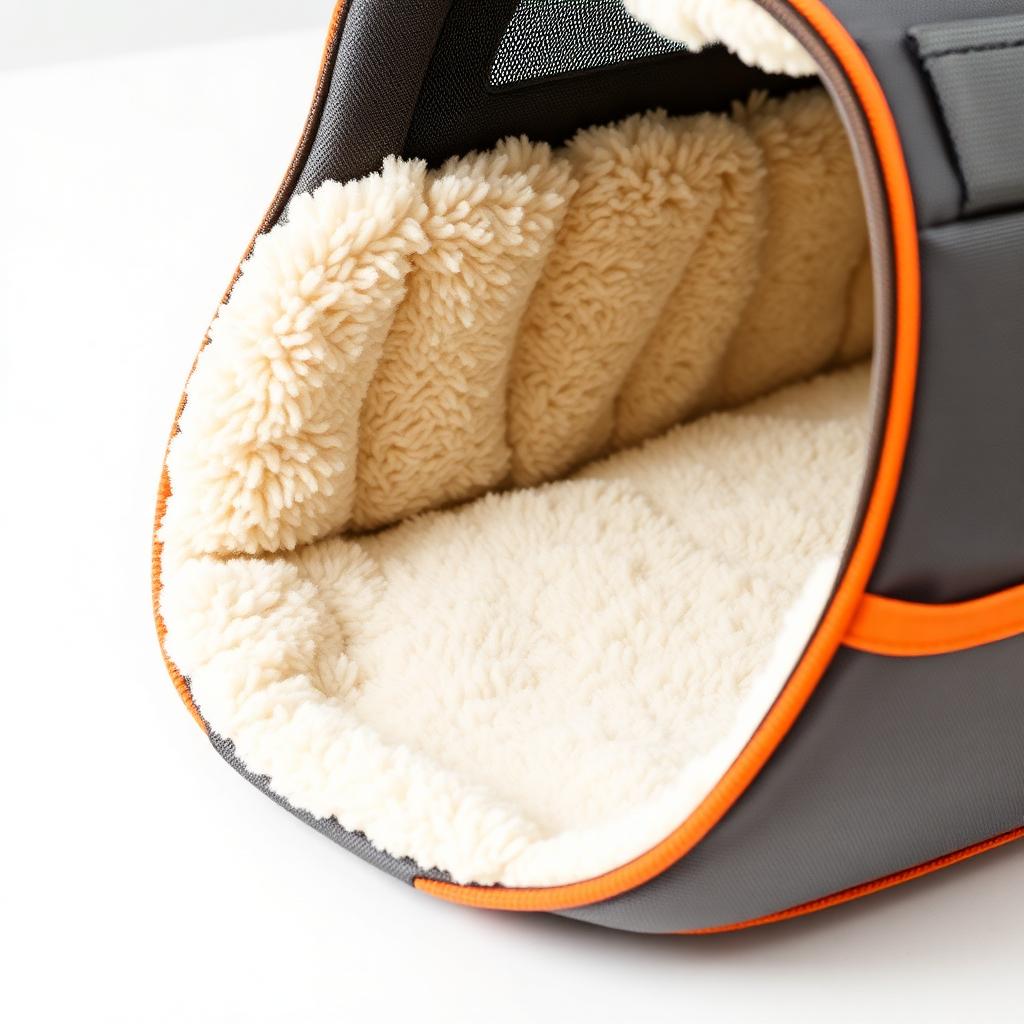 Detalle del interior acolchado de peluche del asiento
